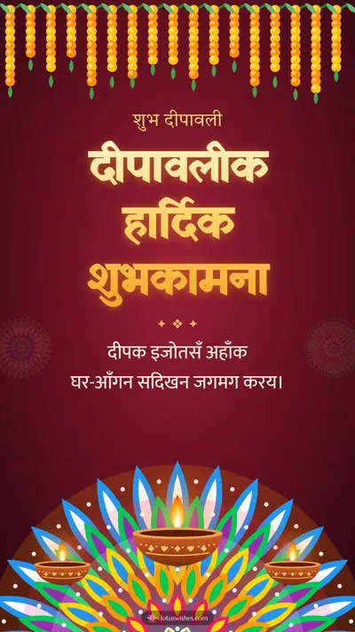 दीपावलीक हार्दिक शुभकामना – Deep & Aripan Diwali wishes image in Maithili (story)