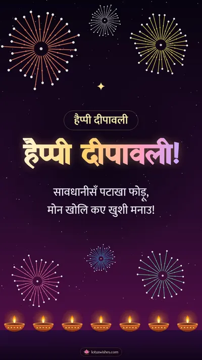 हैप्पी दीपावली! – Fireworks Diwali wishes image in Maithili (story)