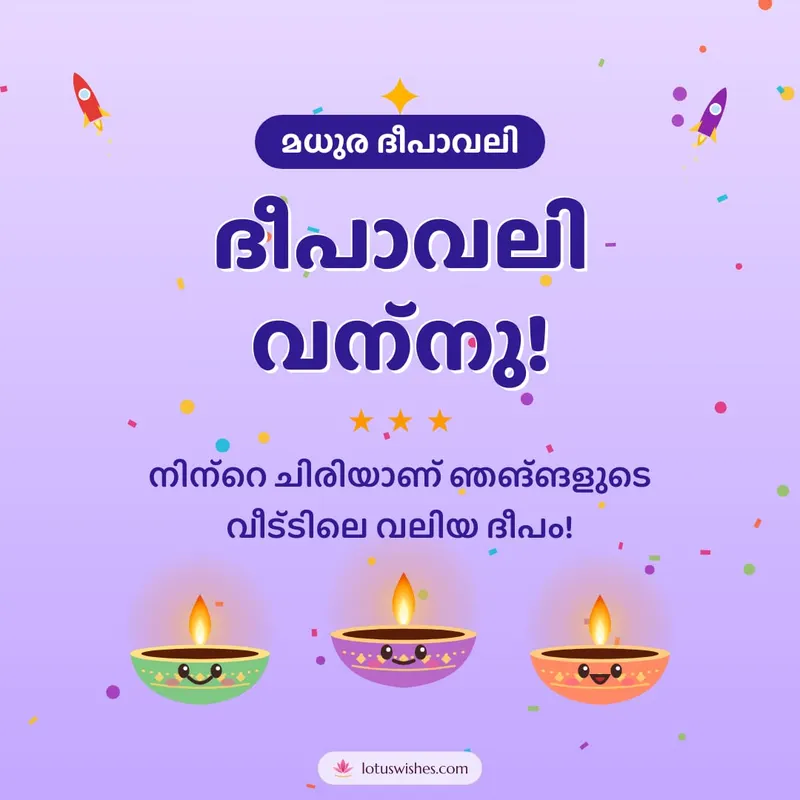 ദീപാവലി വന്നു! – Cute & Kids Diwali wishes image in Malayalam (square)
