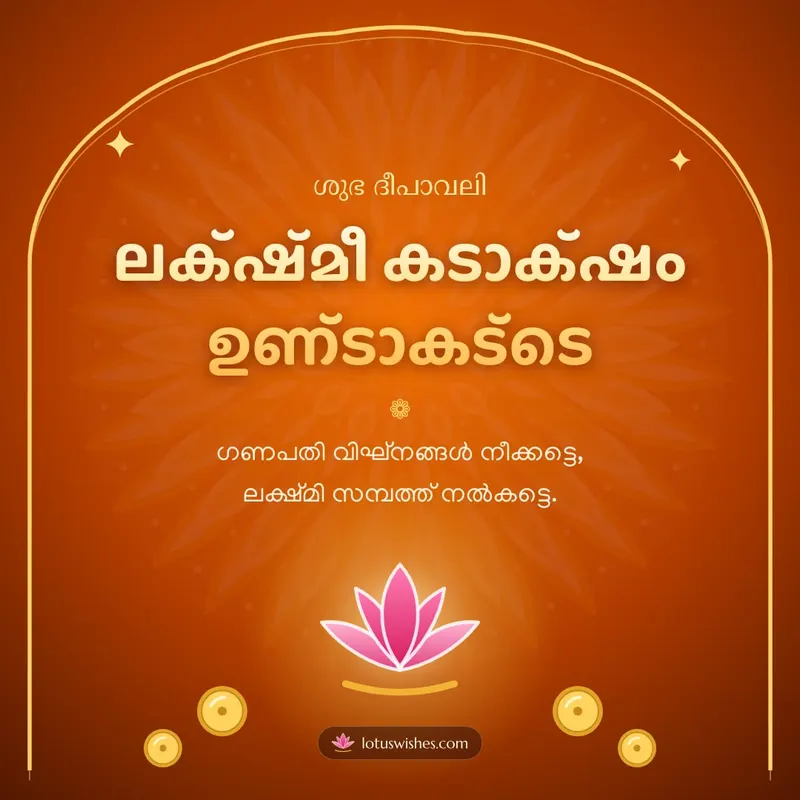 ലക്ഷ്മീ കടാക്ഷം ഉണ്ടാകട്ടെ – Lakshmi Puja Diwali wishes image in Malayalam (square)