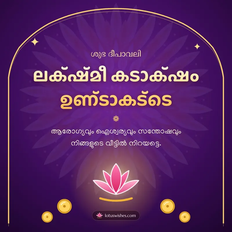 ലക്ഷ്മീ കടാക്ഷം ഉണ്ടാകട്ടെ – Lakshmi Puja Diwali wishes image in Malayalam (square)