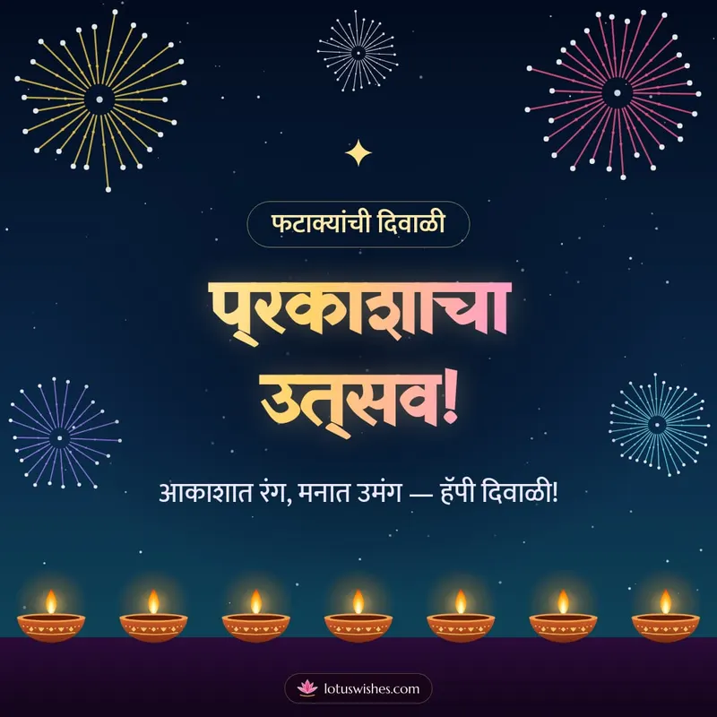 प्रकाशाचा उत्सव! – Fatake & Fireworks Diwali wishes image in Marathi (square)
