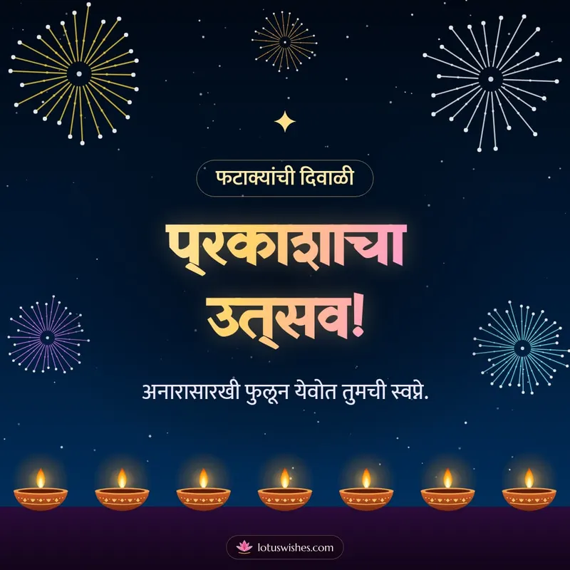 प्रकाशाचा उत्सव! – Fatake & Fireworks Diwali wishes image in Marathi (square)