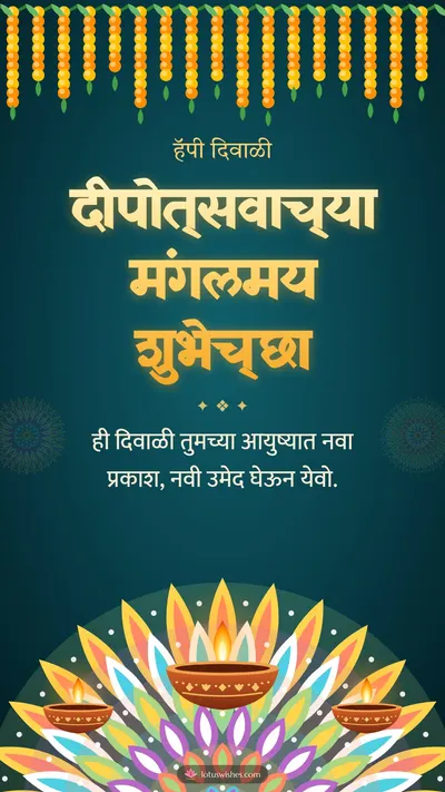 दीपोत्सवाच्या मंगलमय शुभेच्छा – Panti & Rangoli Diwali wishes image in Marathi (story)