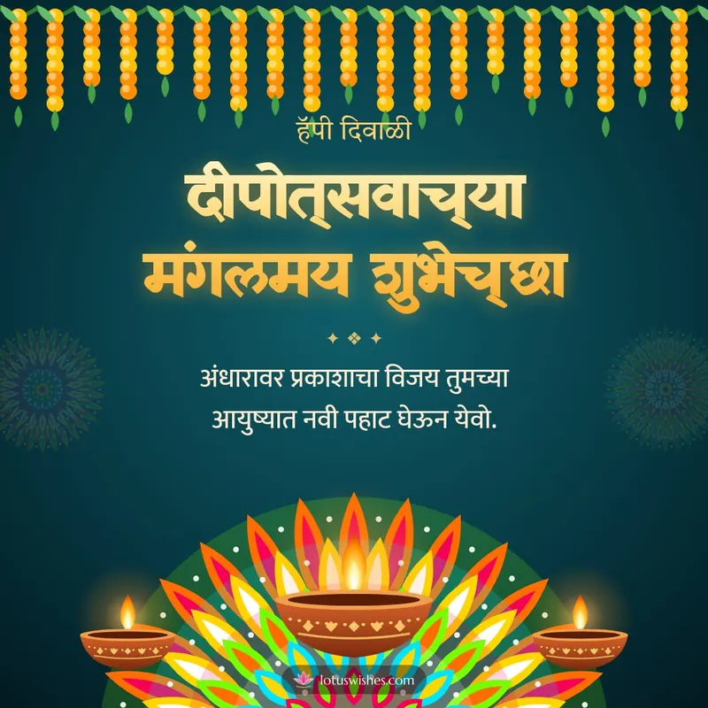 दीपोत्सवाच्या मंगलमय शुभेच्छा – Panti & Rangoli Diwali wishes image in Marathi (square)