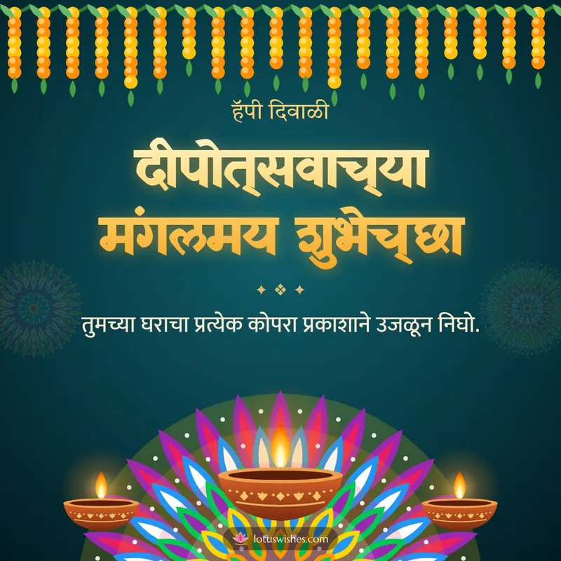 दीपोत्सवाच्या मंगलमय शुभेच्छा – Panti & Rangoli Diwali wishes image in Marathi (square)