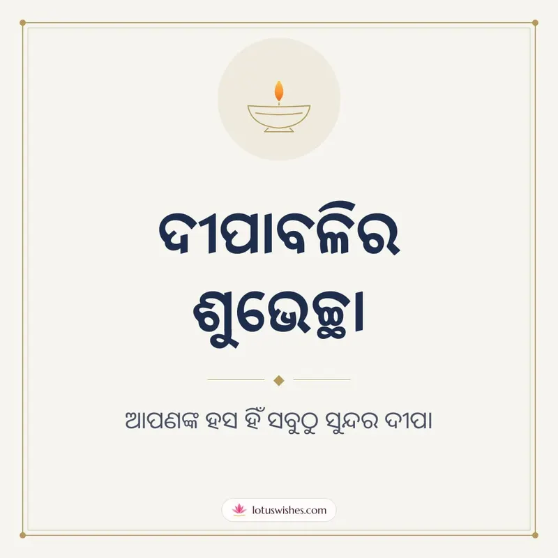 ଦୀପାବଳିର ଶୁଭେଚ୍ଛା – Simple & Elegant Diwali wishes image in Odia (square)