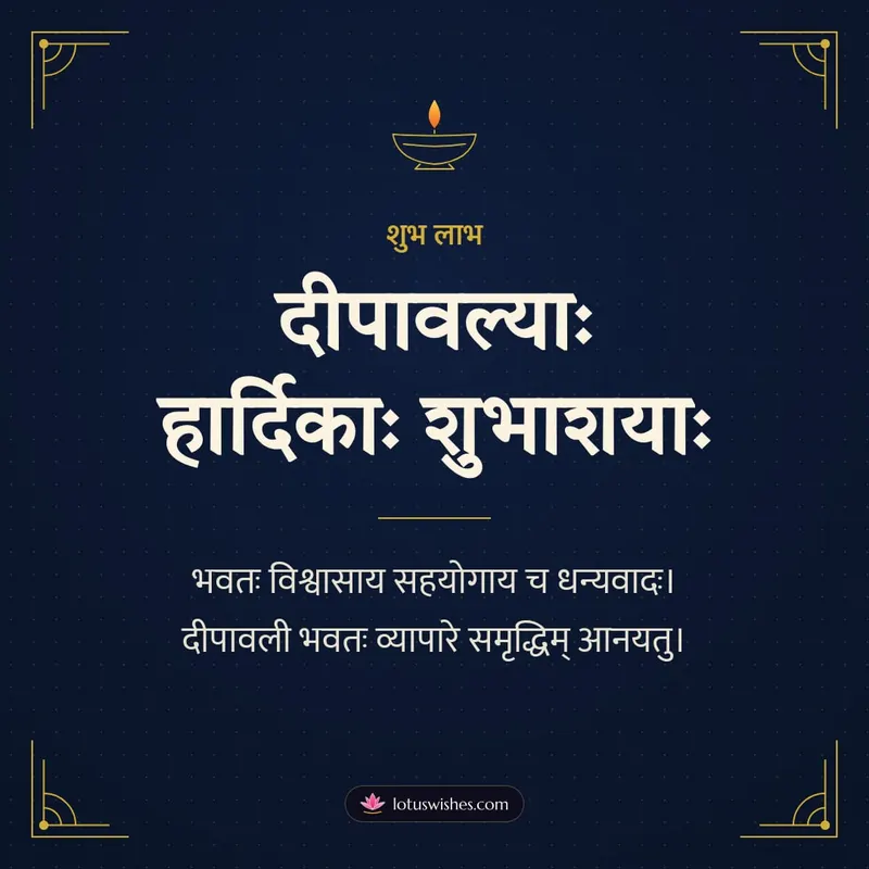 दीपावल्याः हार्दिकाः शुभाशयाः – Business & Clients Diwali wishes image in Sanskrit (square)