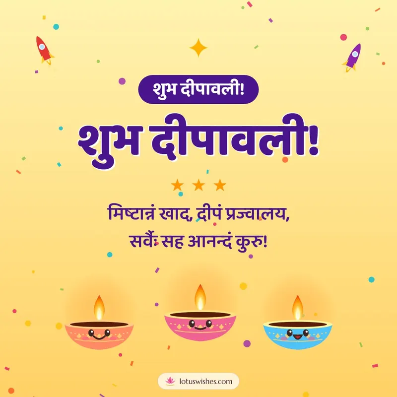 शुभ दीपावली! – Cute & Kids Diwali wishes image in Sanskrit (square)