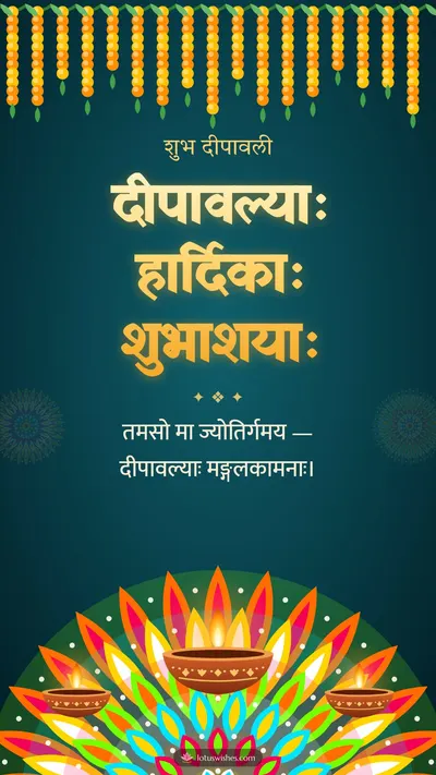 दीपावल्याः हार्दिकाः शुभाशयाः – Diya & Rangoli Diwali wishes image in Sanskrit (story)