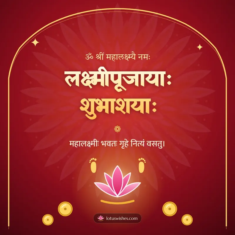 लक्ष्मीपूजायाः शुभाशयाः – Lakshmi Puja Diwali wishes image in Sanskrit (square)