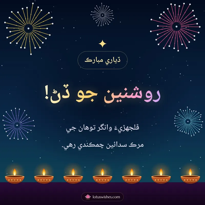 روشنين جو ڏڻ! – Fireworks Diwali wishes image in Sindhi (square)