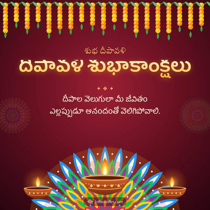 దీపావళి శుభాకాంక్షలు – Deepalu & Muggulu Diwali wishes image in Telugu (square)