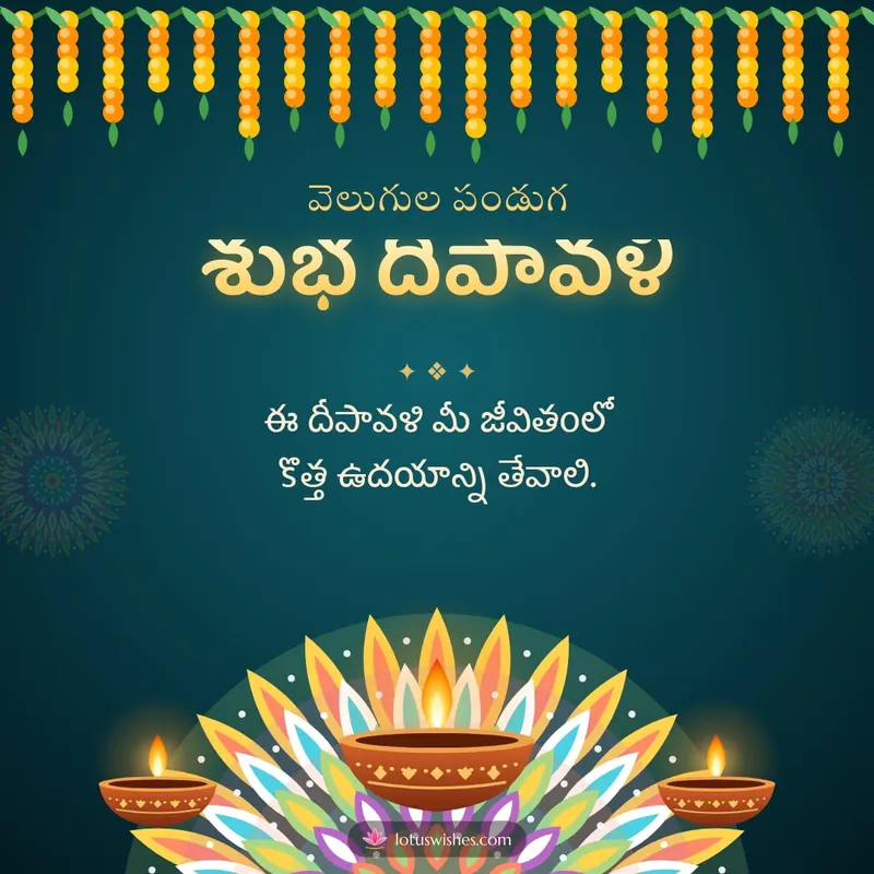 శుభ దీపావళి – Deepalu & Muggulu Diwali wishes image in Telugu (square)