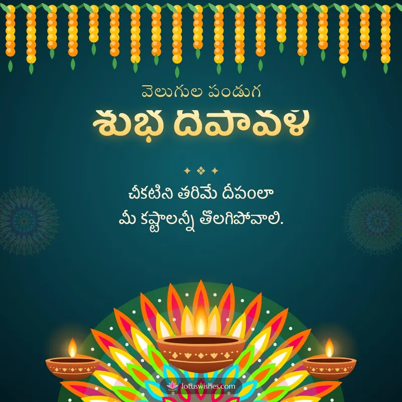 శుభ దీపావళి – Deepalu & Muggulu Diwali wishes image in Telugu (square)