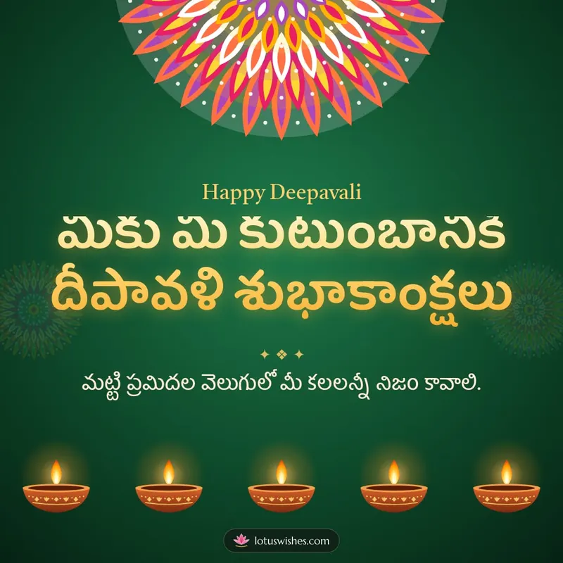 మీకు మీ కుటుంబానికి దీపావళి శుభాకాంక్షలు – Deepalu & Muggulu Diwali wishes image in Telugu (square)